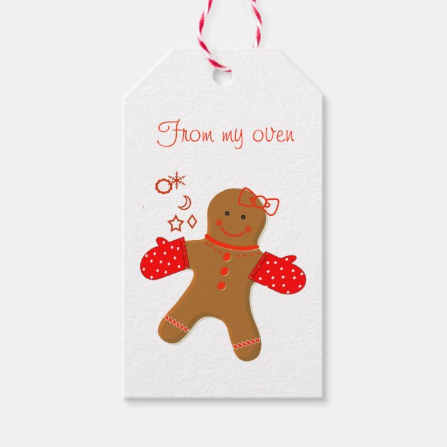 Gingerbröd Bakery Girl med Oven Mitts Presentetikett (Framsidan)