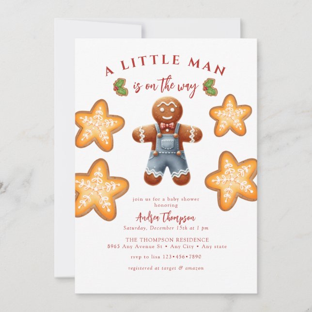 Gingerbröd | Bjud in jul-babyskor Inbjudningar (Framsida)