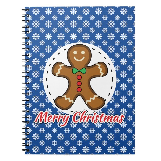 Gingerbröd - Blå Snöflingor Mönster - God jul Anteckningsbok (Framsidan)
