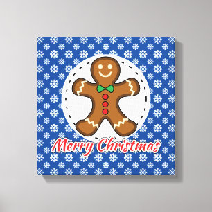 Gingerbröd - Blå Snöflingor Mönster - God jul Canvastryck