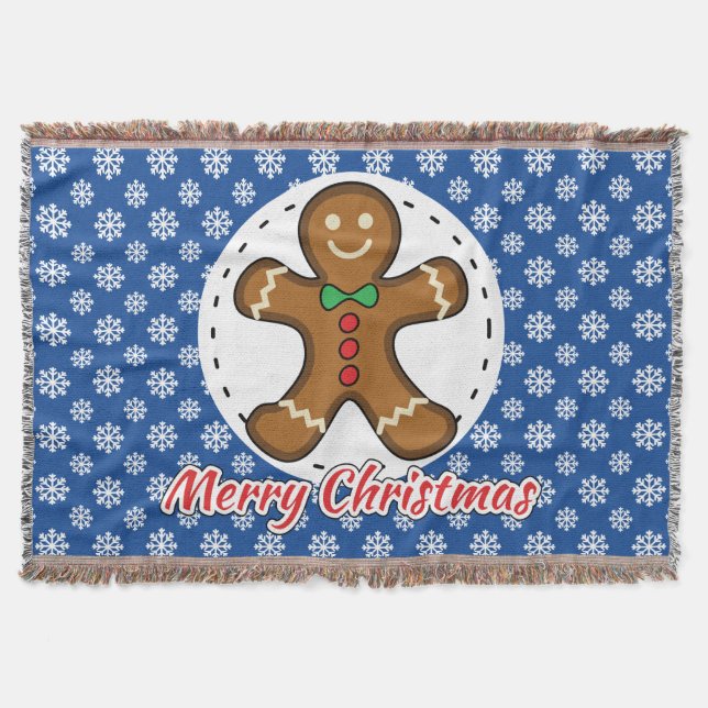 Gingerbröd - Blå Snöflingor Mönster - God jul Filt (Framsidan)