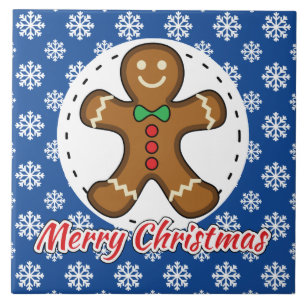 Gingerbröd - Blå Snöflingor Mönster - God jul Kakelplatta