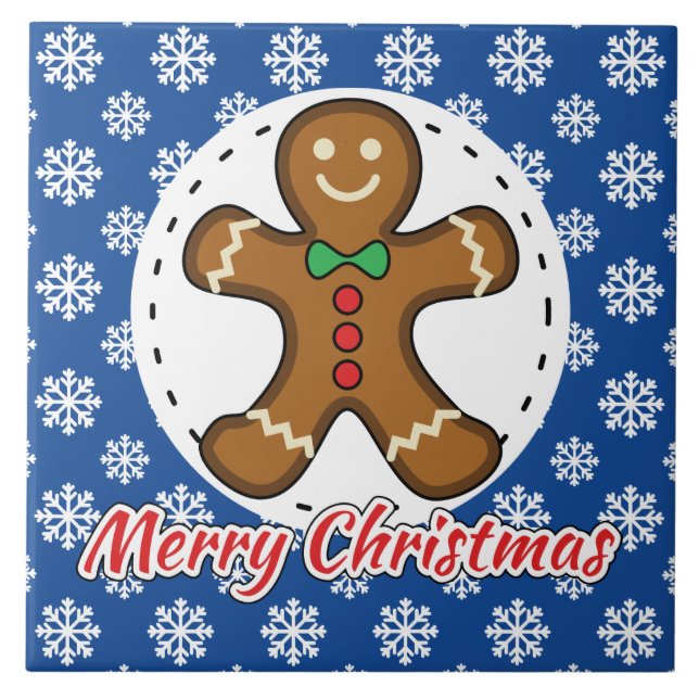 Gingerbröd - Blå Snöflingor Mönster - God jul Kakelplatta (Framsidan)