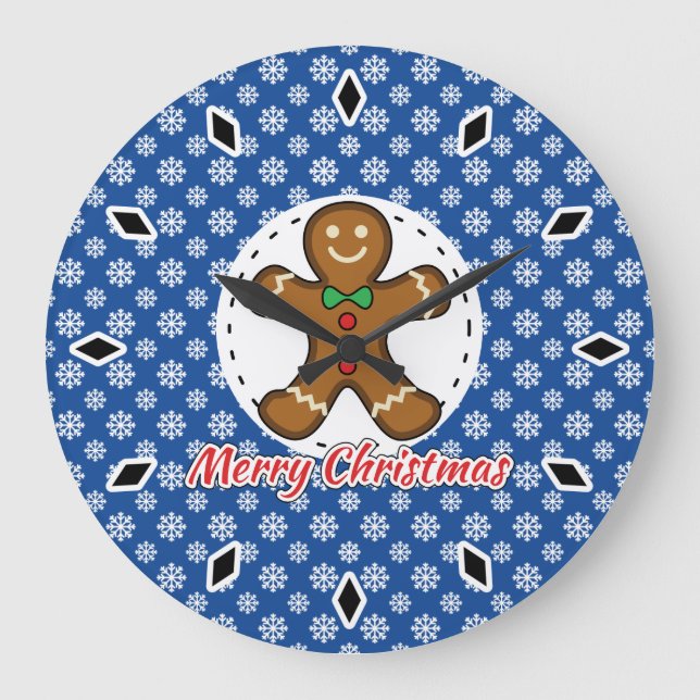 Gingerbröd - Blue Snöflingor Mönster - God jul Stor Klocka (Framsida)