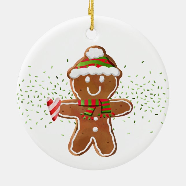 Gingerbröd Boy Candy cane Heart NAMN Holliday Julgransprydnad Keramik (Baksidan)