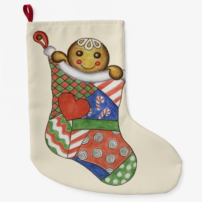 Gingerbröd Boy Stocking Stor Julstrumpa (Framsidan)