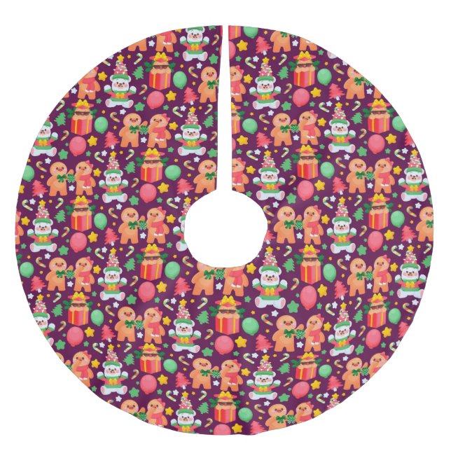 Gingerbröd Brushed Polyester Träd Skirt Julgransmatta Borstad Polyester (Framsidan)