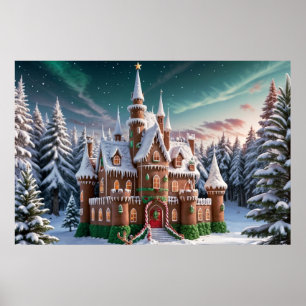 Gingerbröd Castle från julskogen Poster