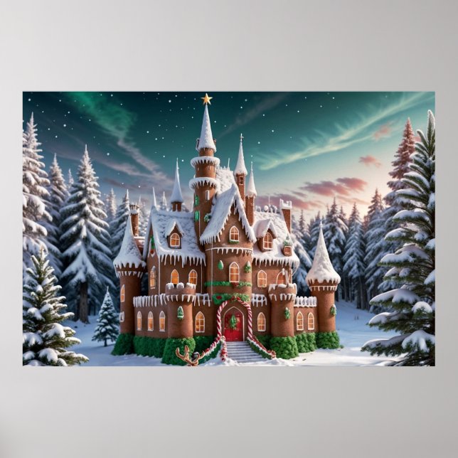 Gingerbröd Castle från julskogen Poster (Framsidan)
