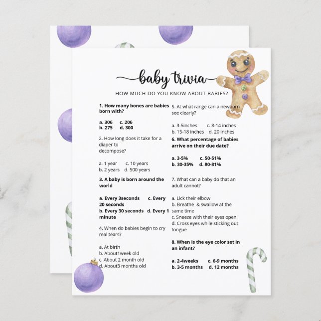 Gingerbröd cookie Baby Trivia Baby Shower-spel (Fram/baksida)