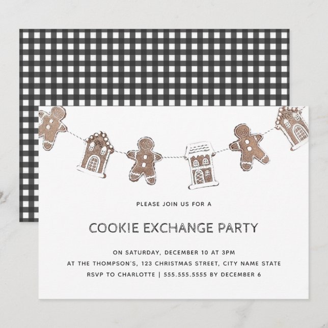 Gingerbröd Cookie Exchange Modern Party Helgdag Inbjudningar (Fram/baksida)