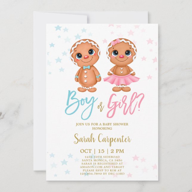 Gingerbröd Cookie Gender Reveal Julfest Inbjudningar (Framsida)
