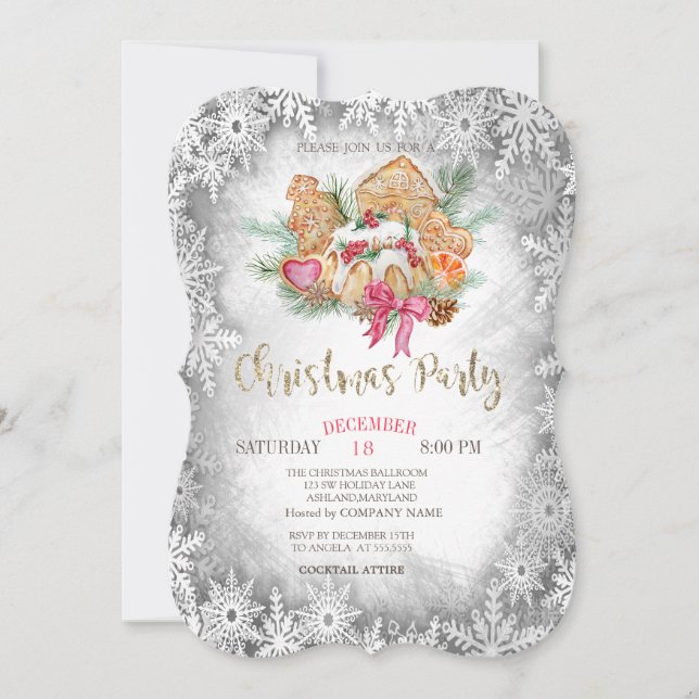 Gingerbröd Cookie,Grått Snöflingor-jul Inbjudningar (Framsida)