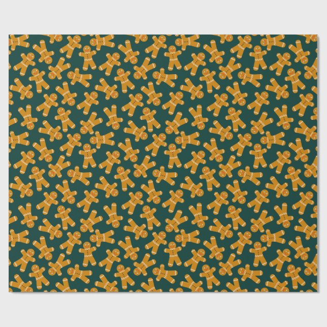 Gingerbröd Cookie på grönt Presentpapper (Platt)