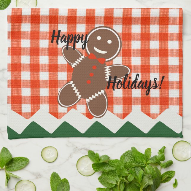 Gingerbröd Cookie Red Check Gingham Kökshandduk (Vikta)