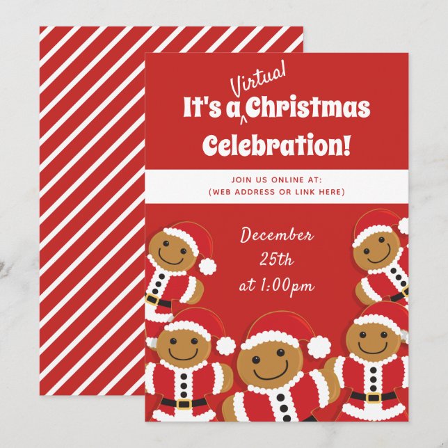 Gingerbröd Cookie Santa Red Virtuell jul Inbjudningar (Fram/baksida)