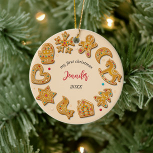 Gingerbröd Cookies Baby Första jul Julgransprydnad Keramik