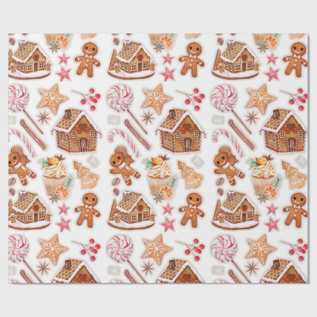 Gingerbröd Cookies Candyland Presentpapper (Platt)