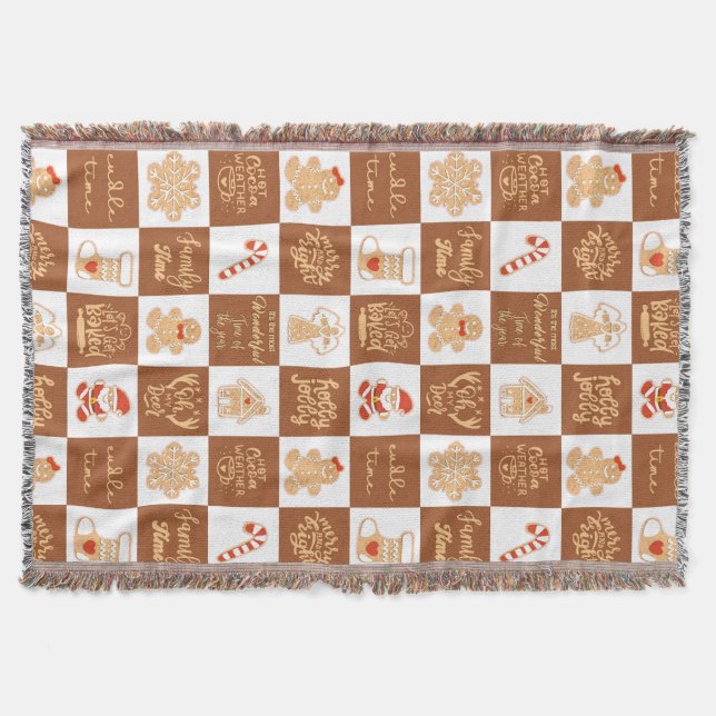 Gingerbröd Cookies Checkated Mönster Filt (Framsidan)