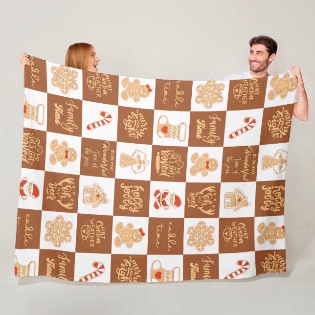 Gingerbröd Cookies Checkated Mönster Fleecefilt (På plats)