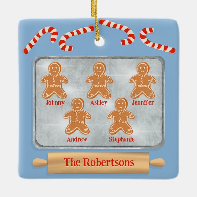 Gingerbröd Cookies Familj med fem Julgransprydnad Keramik (Framsida)
