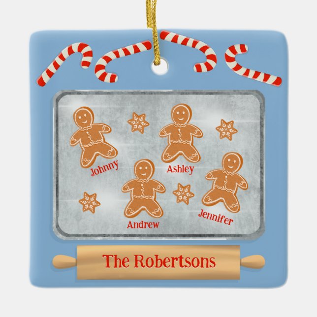 Gingerbröd Cookies Family of Four Julgransprydnad Keramik (Framsida)