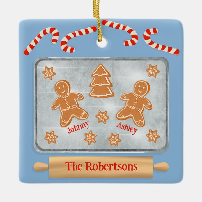 Gingerbröd Cookies Family of Two Ceramic Ornament (Framsida)