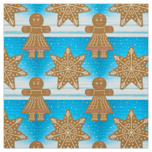 Gingerbröd Cookies Mönster Whimsical Snöflingor Tyg