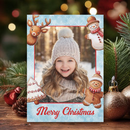 Gingerbröd Cookies Photo Ram Blue Background Julkort