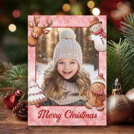 Gingerbröd Cookies Photo Ram Red Background Julkort