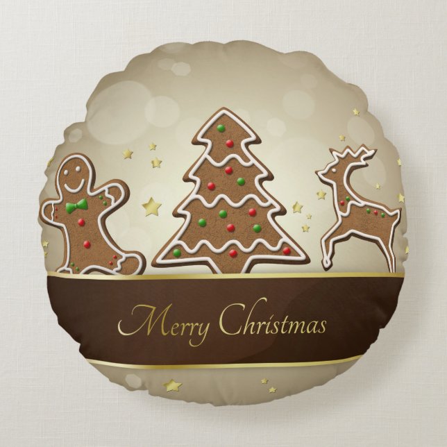 Gingerbröd Cookies Rund Kudde (Framsidan)