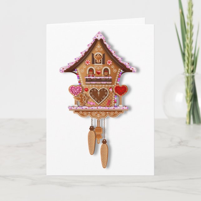Gingerbröd Cuckoo Clock Valentines day Kort (Framsida)