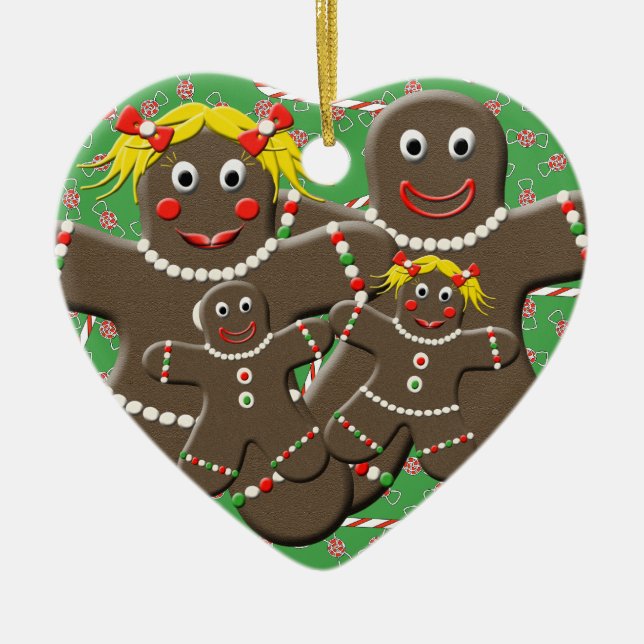 Gingerbröd Familj Heart Julgran Ornament (Framsidan)