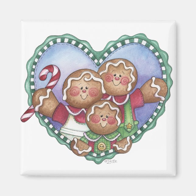 Gingerbröd Family Heart Magnet (Framsidan)