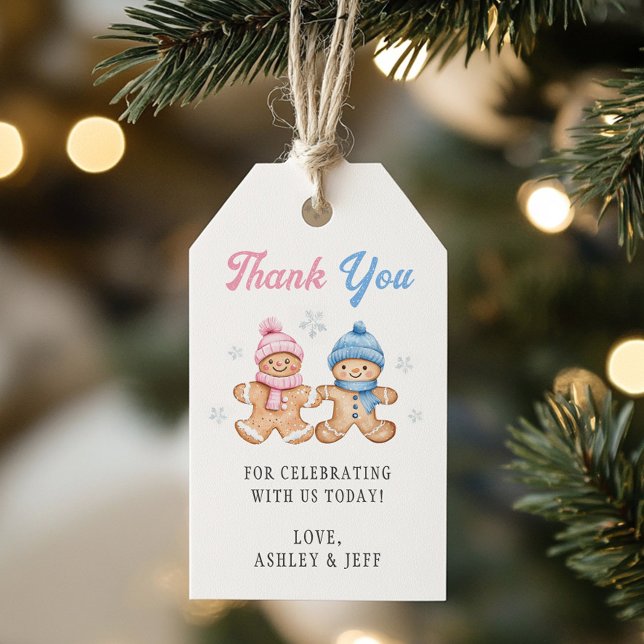 Gingerbröd Gender Reveal Party Tack Presentetikett (Skapare uppladdad)