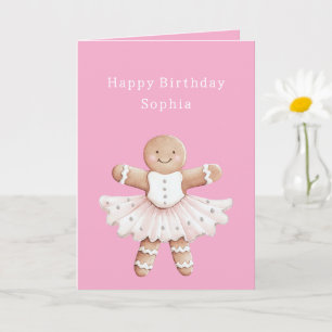 Gingerbröd Girl Ballerina Ballet Birthday Kort