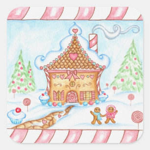 Gingerbröd Heart House Sticker Fyrkantigt Klistermärke