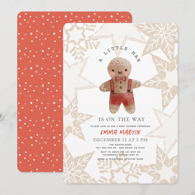 Gingerbröd Helgdag Boy Baby Shower Inbjudningar (Fram/baksida)