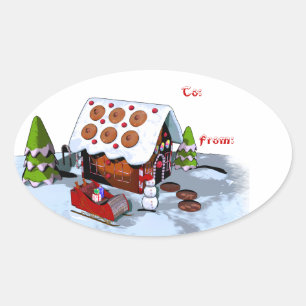 Gingerbröd Helgdag Sticker Gift Märkres Oval Ovalt Klistermärke