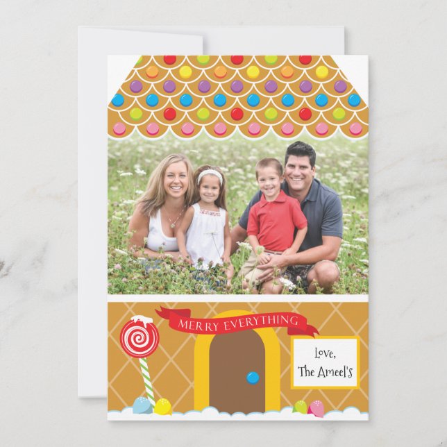 Gingerbröd House | 4 Märkre för fotojulkort Julkort (Framsida)