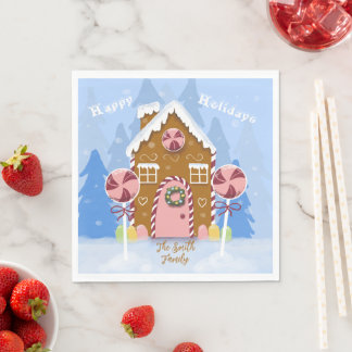 Gingerbröd House Blue Helgdag Papper Napkins Pappersservett