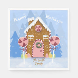 Gingerbröd House Blue Helgdag Papper Napkins Pappersservett