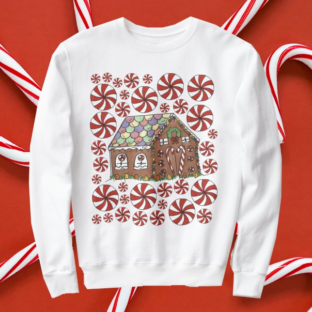 Gingerbröd House Candy Ugly jul Sweater Långärmad Tröja (Gingerbread house sweatshirt)