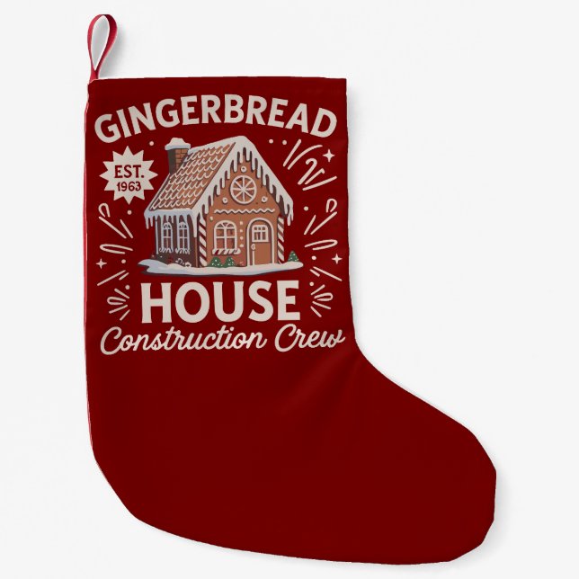 Gingerbröd House Construction Crew Funny Julafton Liten Julstrumpa (Framsidan)