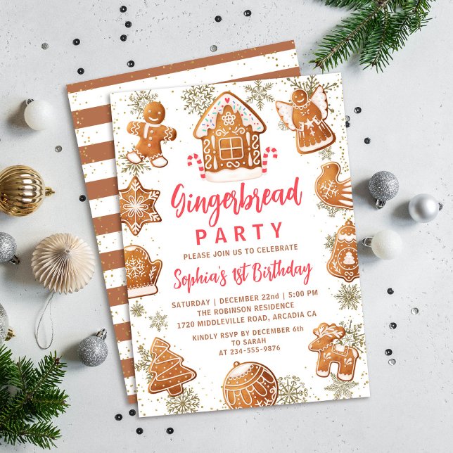 Gingerbröd House Cookie Decortor Birthday Invit Inbjudningar (Skapare uppladdad)