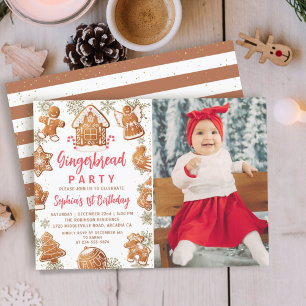 Gingerbröd House Cookie Decortor Birthday Photo Inbjudningar