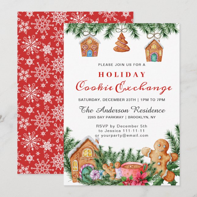 Gingerbröd House Cookie Exchange jul Party Inbjudningar (Fram/baksida)