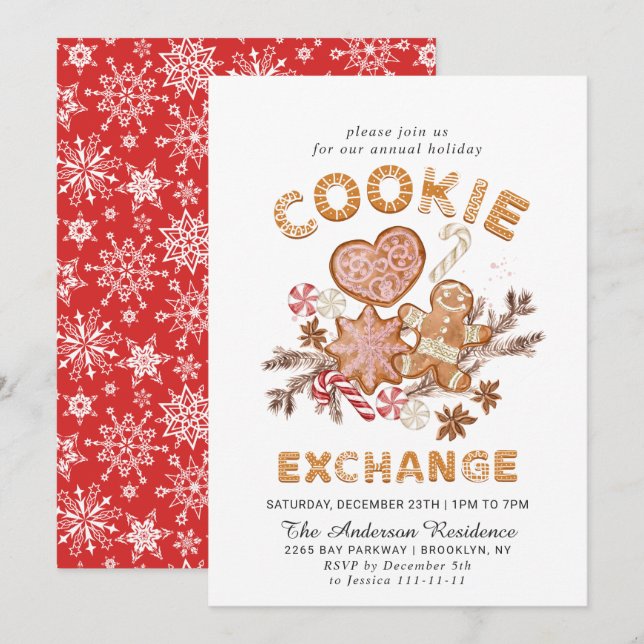 Gingerbröd House Cookie Exchange jul Party Inbjudningar (Fram/baksida)