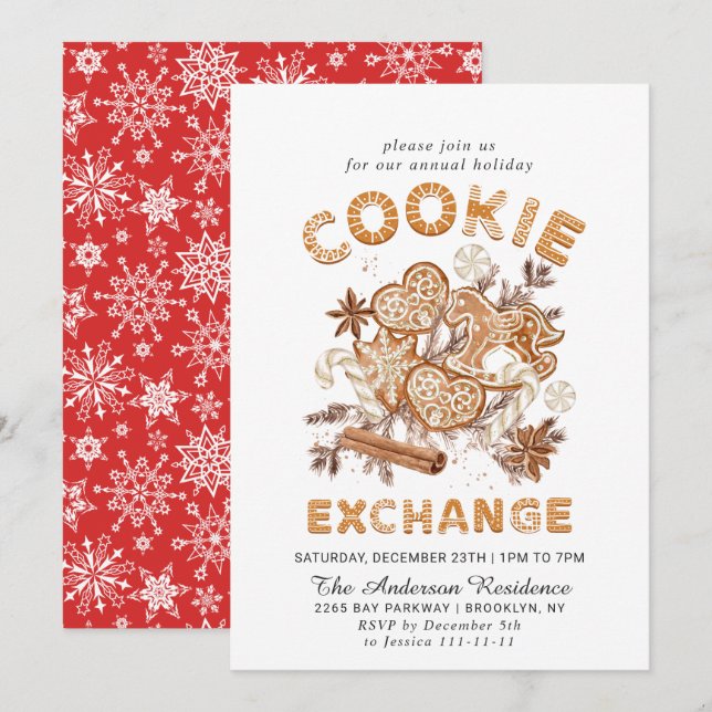 Gingerbröd House Cookie Exchange jul Party Inbjudningar (Fram/baksida)