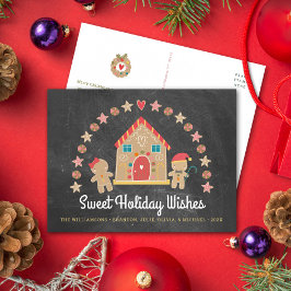 Gingerbröd House Cookie Sweet Önskemål Chalkboard Helg Vykort